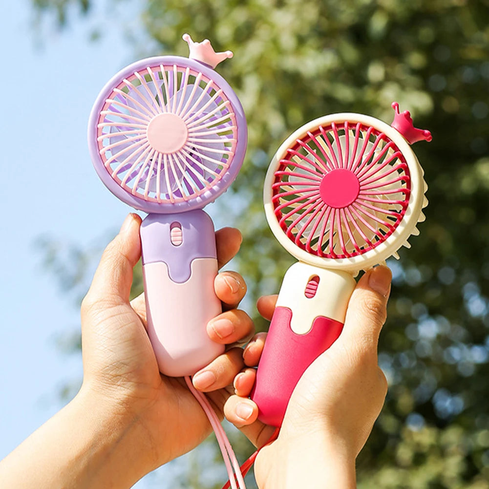 Handheld Mini Fan USB Rechargeable Small Pocket Fan with Hanging Rope Phone Holder Base Portable Fan