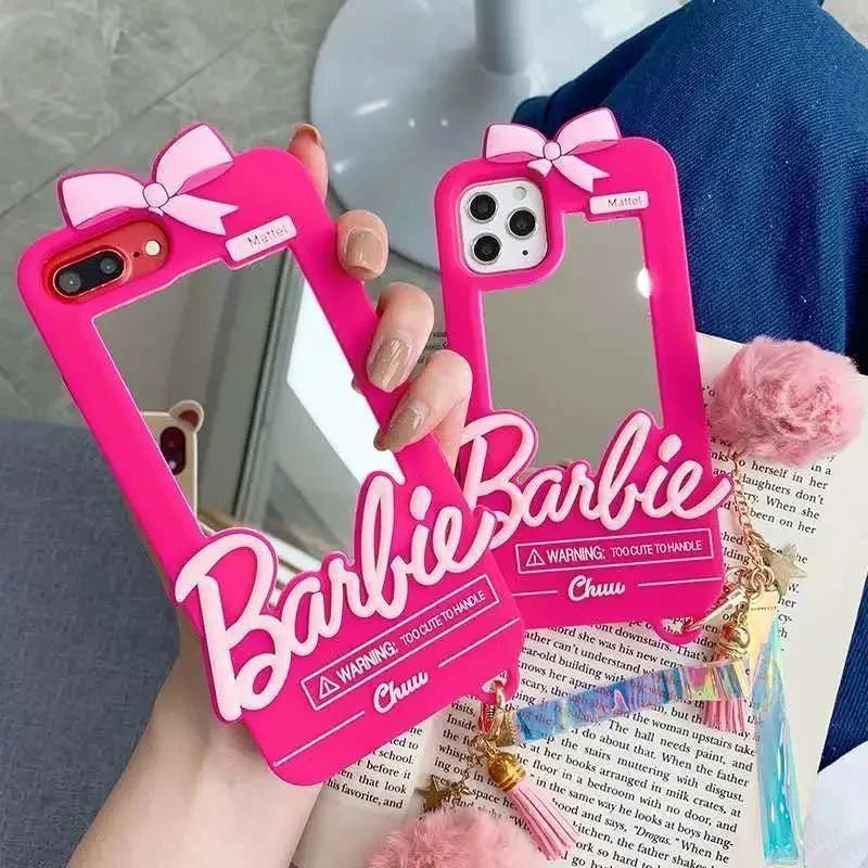 Luxury Barbie Dolls Mirror Protect Case for  15 14 13 12 11 Pro X XR XS Max 7 8 plus Cute Soft Silicone Shockproof Cover