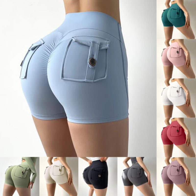 Women High Waist Gym Butt Lifting Pocket Fitness Sport Running Shorts Yoga Pants