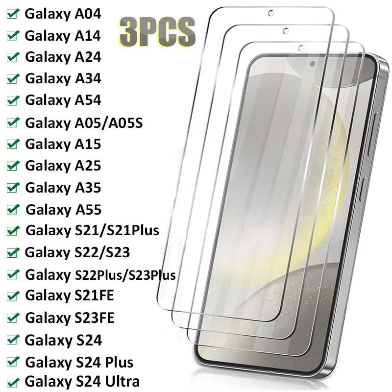 3PCS Tempered Glass for  A54 A34 A24 A14 A04 A15 A05S A25 A35 A55 Screen Protector for  S24 Ultra S23 S22 plus S21