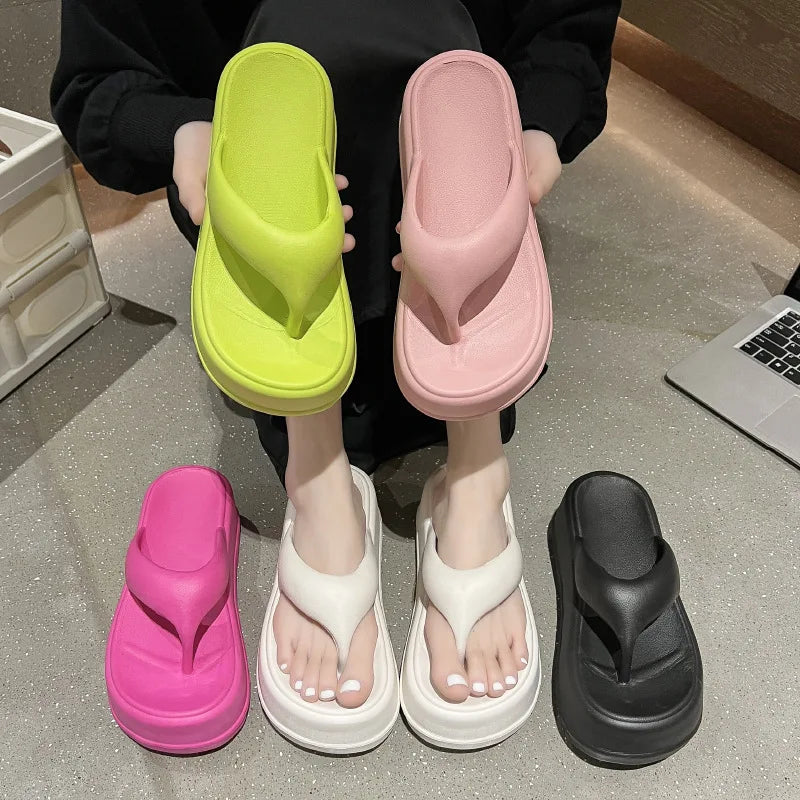 Women Platform Sandals Women Flip-Flops EVA Heels Sandals for Women Fashion Beach Slides Outdoor Soft Heel Cloud Slippers