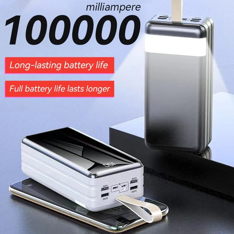 100000Mah Power Bank Large Capacity Fast Charging Mobile Power Supply Mobile Phone Accessories Backup Power Supply Free Shipping