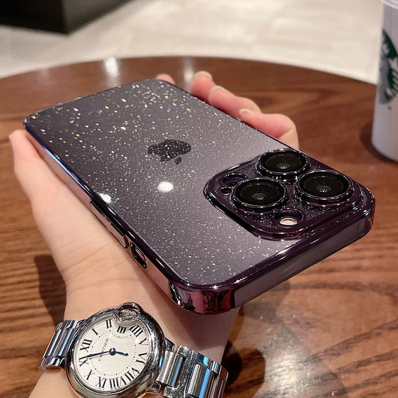 Luxury Transparent Glitter Phone Case for Iphone 11 12 13 14 15 Pro Max plus Electroplated Bumper Clear Shockproof Cover