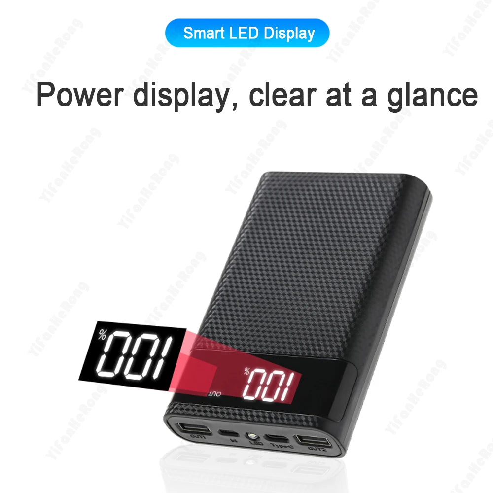 18W 10W DIY 6*18650 USB Fast Charging Portable External 5V 18650 Power Bank Battery Charging Storage Box with Flashlight