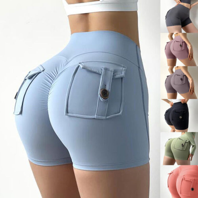 Women High Waist Gym Butt Lifting Pocket Fitness Sport Running Shorts Yoga Pants