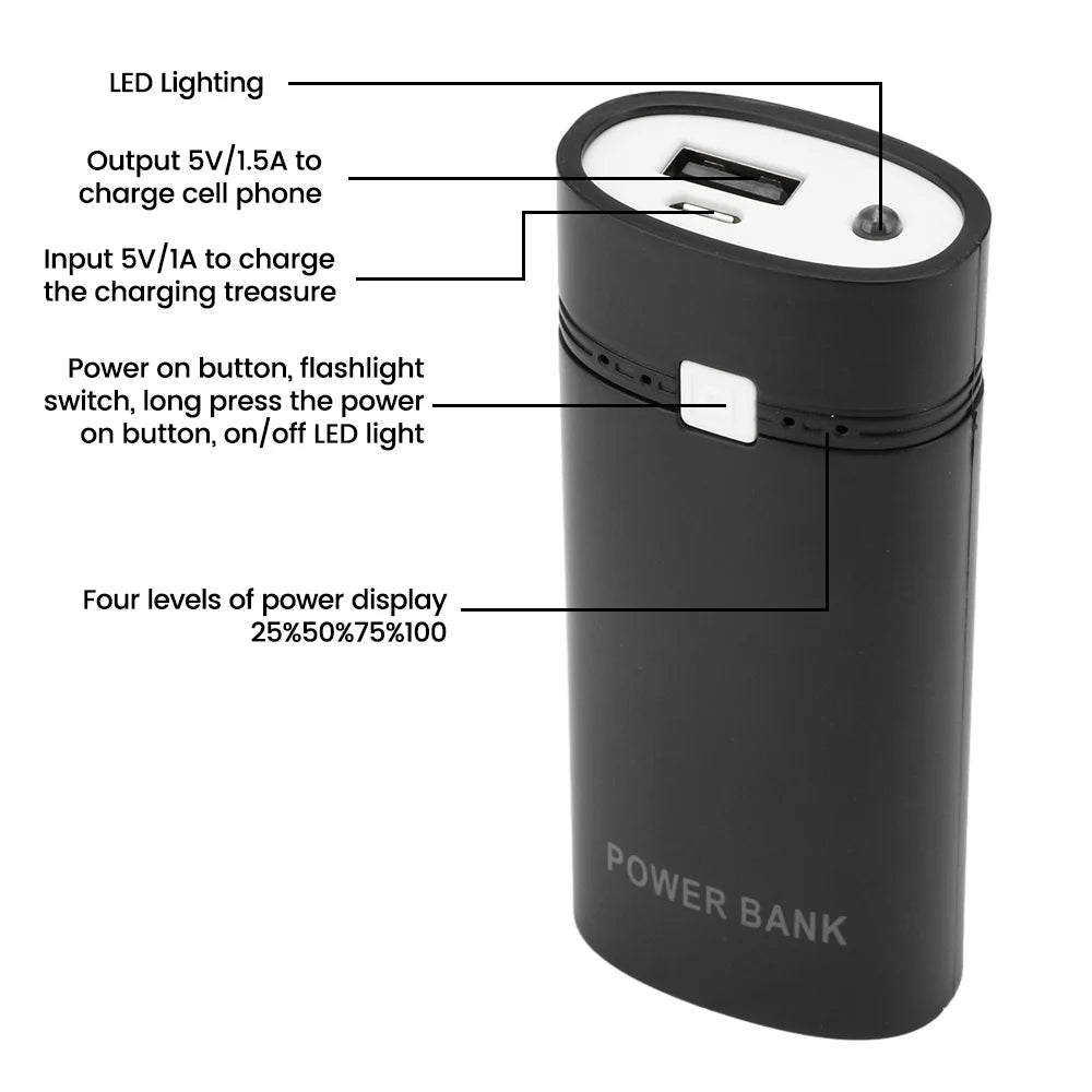 2 Slot 18650 Battery Power Bank Kit Detachable Design with Indicator Light for Smart Phone Power Bank Case Battery Practical