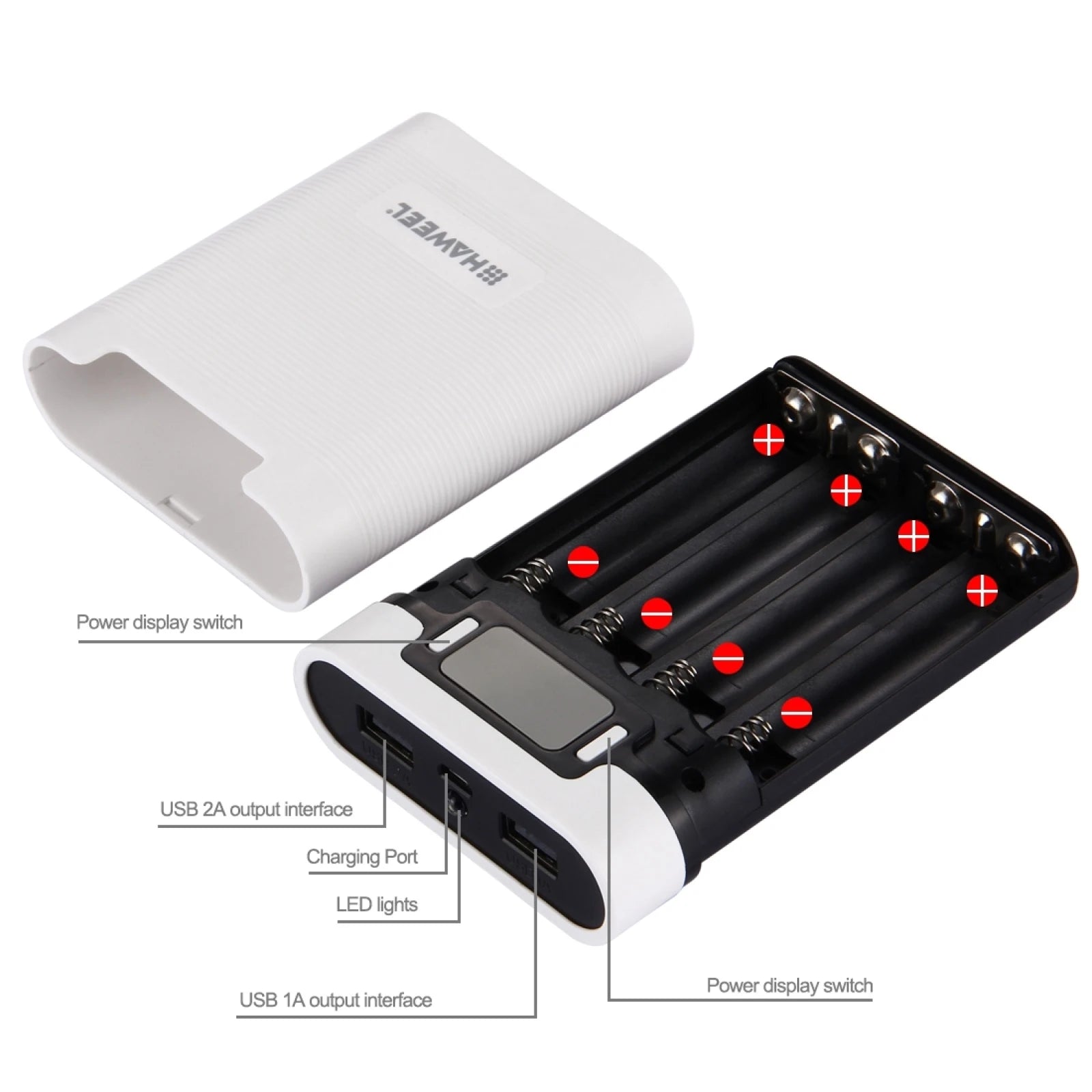 DIY 4X 18650 Battery 10000Mah Mobile Power Bank Shell Box with 2X USB Output & Display for Iphone,Lenovo and Other Smartphones