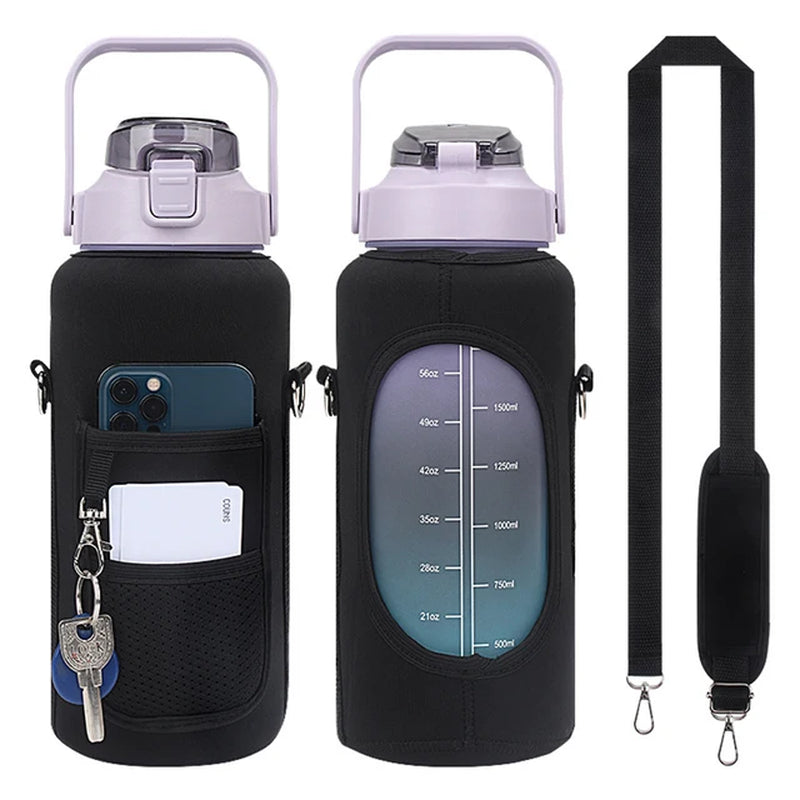 1PC Sport Water Bottle Bag Half Gallon 64 OZ Insulated Mug Holder with Shoulder Strap Phone Pocket for Men Women Jug for Fitness