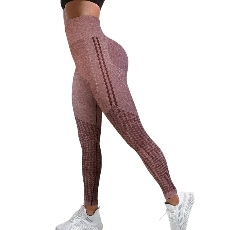 Women Seamless Printed Leggings Outdoor Fitness Leggings High Waist Hip Liftting Spliced Fashion Gym Running Elastic Yoga Tights