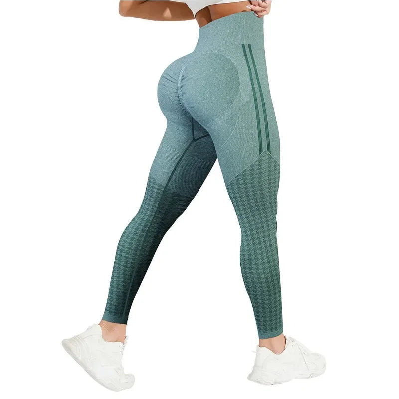 Women Seamless Printed Leggings Outdoor Fitness Leggings High Waist Hip Liftting Spliced Fashion Gym Running Elastic Yoga Tights