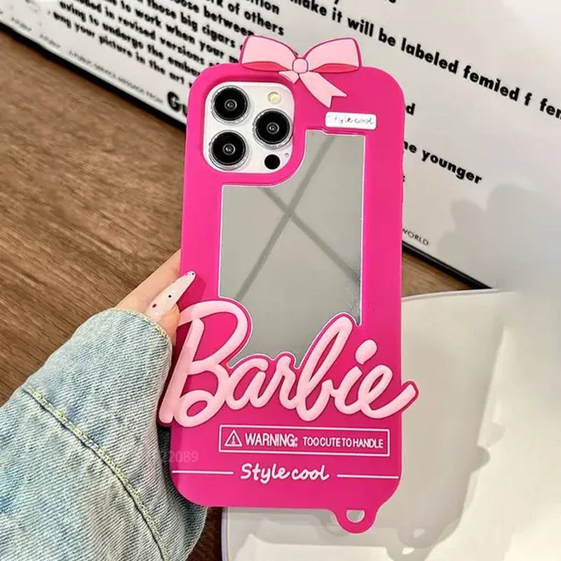 Luxury Barbie Dolls Mirror Protect Case for  15 14 13 12 11 Pro X XR XS Max 7 8 plus Cute Soft Silicone Shockproof Cover