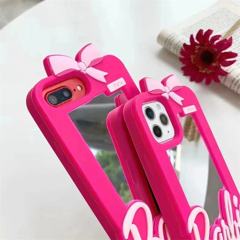 Luxury Barbie Dolls Mirror Protect Case for  15 14 13 12 11 Pro X XR XS Max 7 8 plus Cute Soft Silicone Shockproof Cover