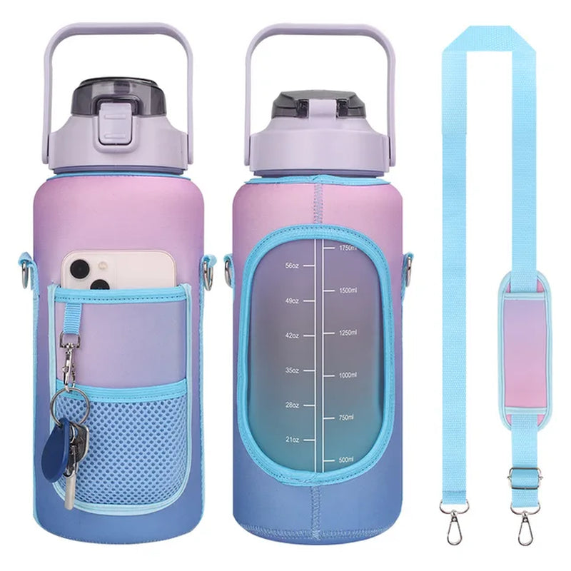 1PC Sport Water Bottle Bag Half Gallon 64 OZ Insulated Mug Holder with Shoulder Strap Phone Pocket for Men Women Jug for Fitness