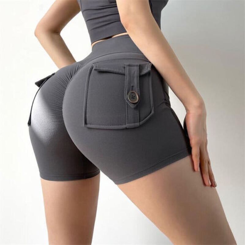 Women High Waist Gym Butt Lifting Pocket Fitness Sport Running Shorts Yoga Pants