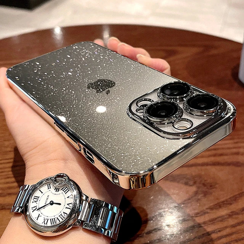 Luxury Transparent Glitter Phone Case for Iphone 11 12 13 14 15 Pro Max plus Electroplated Bumper Clear Shockproof Cover