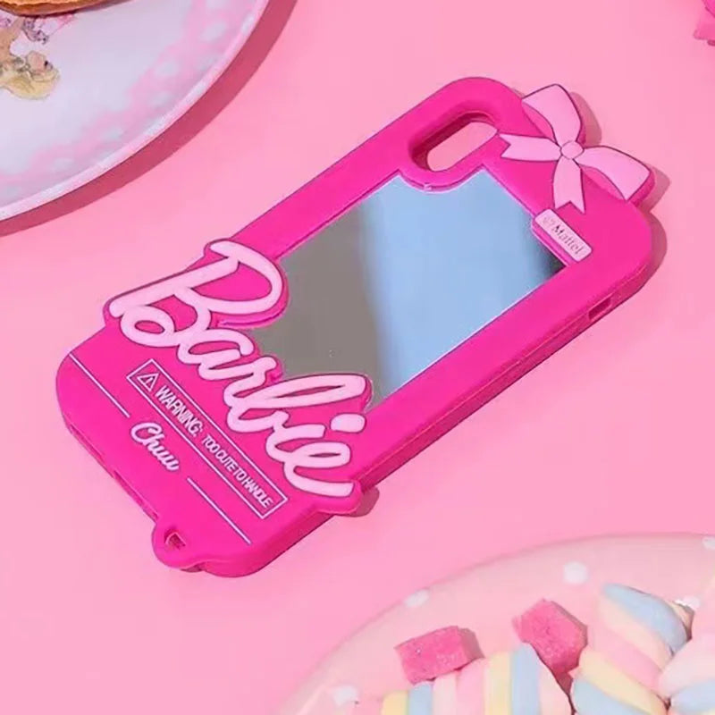 Luxury Barbie Dolls Mirror Protect Case for  15 14 13 12 11 Pro X XR XS Max 7 8 plus Cute Soft Silicone Shockproof Cover