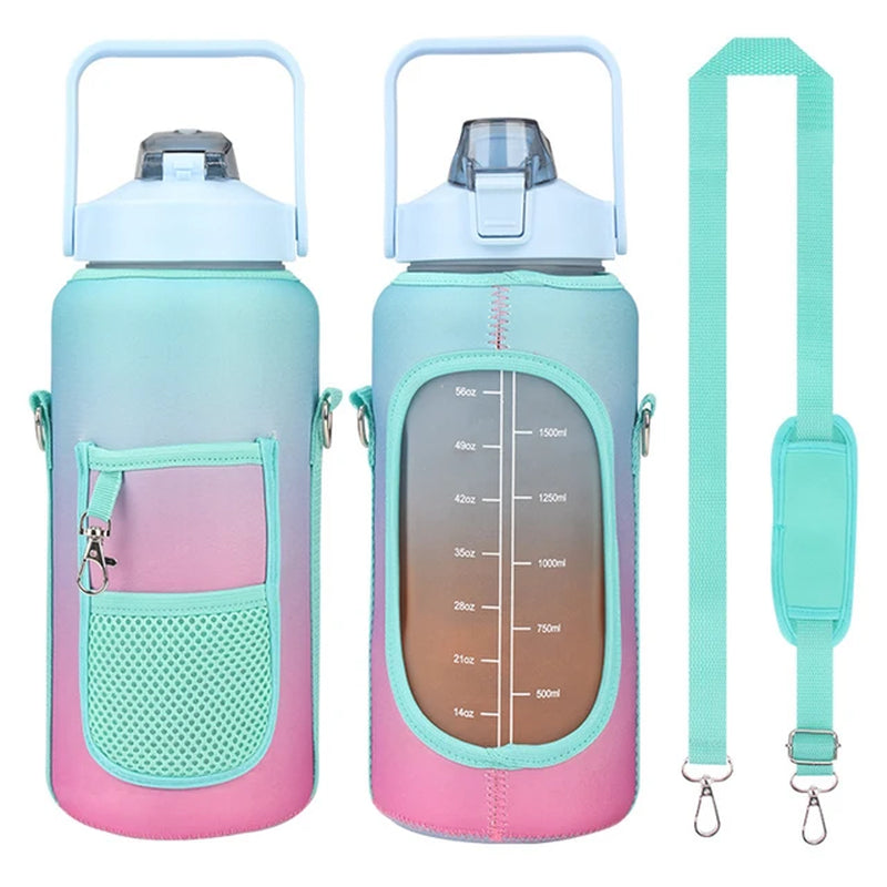 1PC Sport Water Bottle Bag Half Gallon 64 OZ Insulated Mug Holder with Shoulder Strap Phone Pocket for Men Women Jug for Fitness