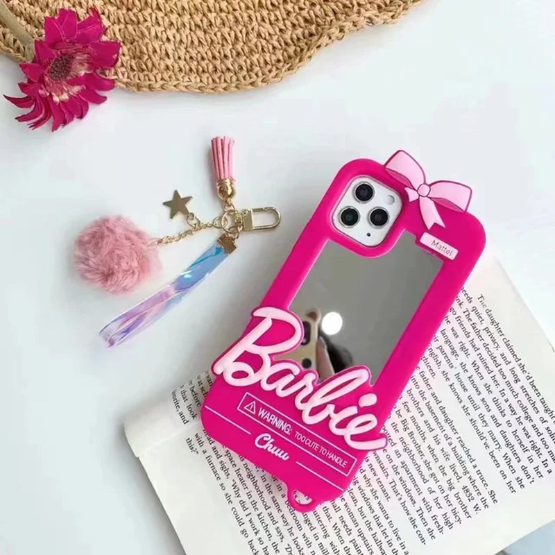 Luxury Barbie Dolls Mirror Protect Case for  15 14 13 12 11 Pro X XR XS Max 7 8 plus Cute Soft Silicone Shockproof Cover