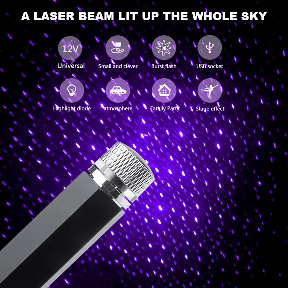 Car Roof Projection Light USB Portable Star Night Light Adjustable LED Galaxy Atmosphere Light Interior Ceiling Projector