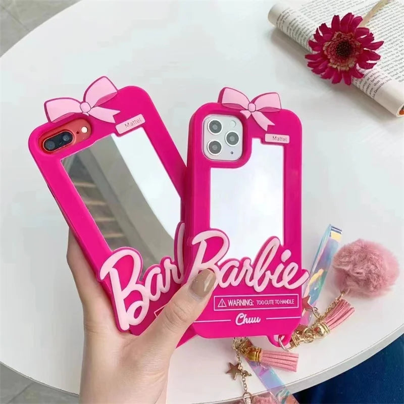 Luxury Barbie Dolls Mirror Protect Case for  15 14 13 12 11 Pro X XR XS Max 7 8 plus Cute Soft Silicone Shockproof Cover