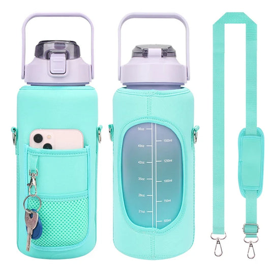 1PC Sport Water Bottle Bag Half Gallon 64 OZ Insulated Mug Holder with Shoulder Strap Phone Pocket for Men Women Jug for Fitness