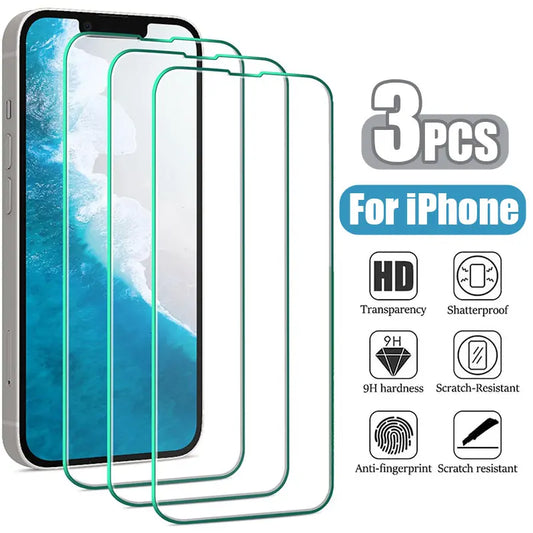 3Pcs Tempered Glass for  14 13 12 11 Pro Max Screen Protector for  7 8 15 plus 12Mini 13Mini SE X XS XR 14Pro Glass