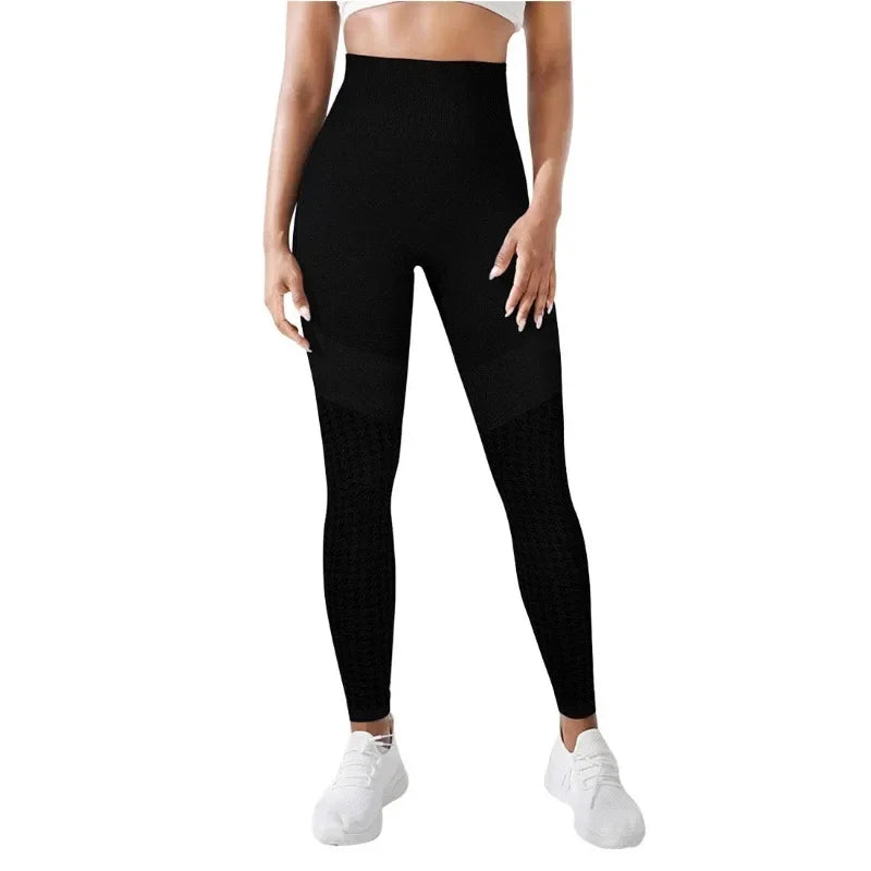 Women Seamless Printed Leggings Outdoor Fitness Leggings High Waist Hip Liftting Spliced Fashion Gym Running Elastic Yoga Tights