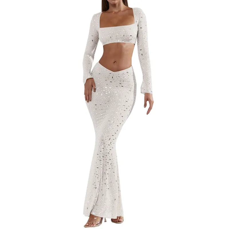 2024 Spring Summer New Women'S Solid Color Sexy Rhinestone Tank-Top Mermaid Skirt Dress Two-Piece Set