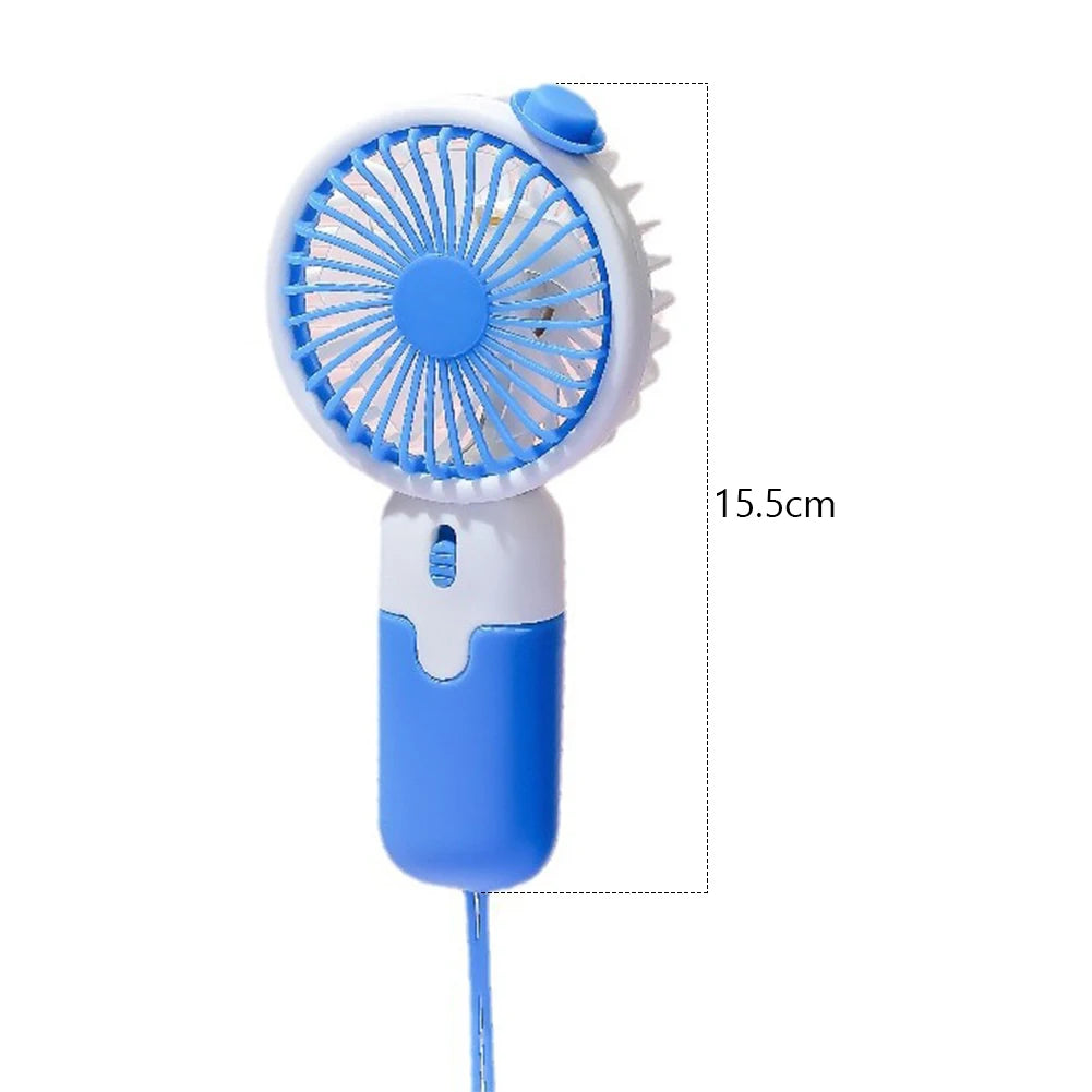 Handheld Mini Fan USB Rechargeable Small Pocket Fan with Hanging Rope Phone Holder Base Portable Fan