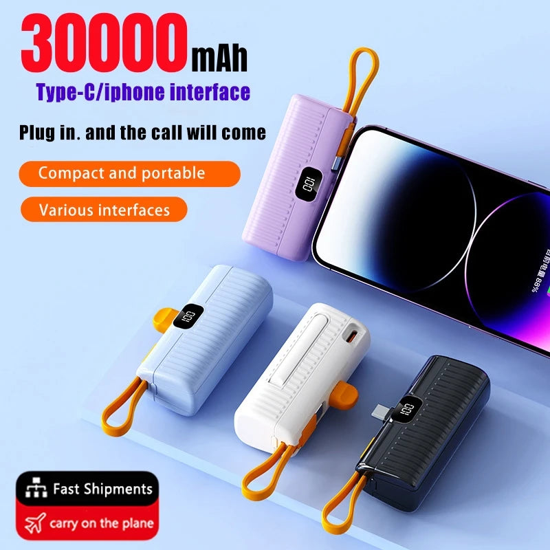 Mini Power Bank 30000 Mah Compact Capsule Stand Power Bank Fast Charging Free Shipping Suitable for Iphone Samsung