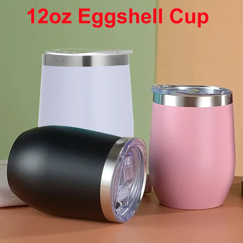 12Oz Eggshell Cup Double-Layer Stainless Steel Insulated Cup Vacuum Red Wine Egg Cup Coffee Tumbler with Lid