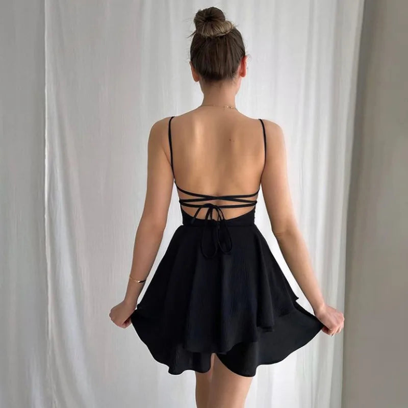 2022 Summer New Sexy Backless Strap Strap Sports Miniskirt Temperament Strap Dress