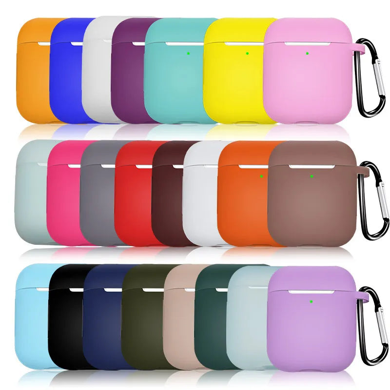 Silicone Earphone Case for Airpods 1/2 Gen Cover Case Wirless Headphones Skin-Friendly Earbuds Case with Hook Iphone Case Bag