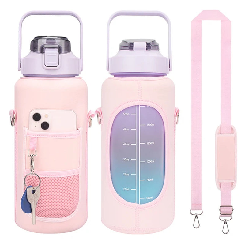 1PC Sport Water Bottle Bag Half Gallon 64 OZ Insulated Mug Holder with Shoulder Strap Phone Pocket for Men Women Jug for Fitness