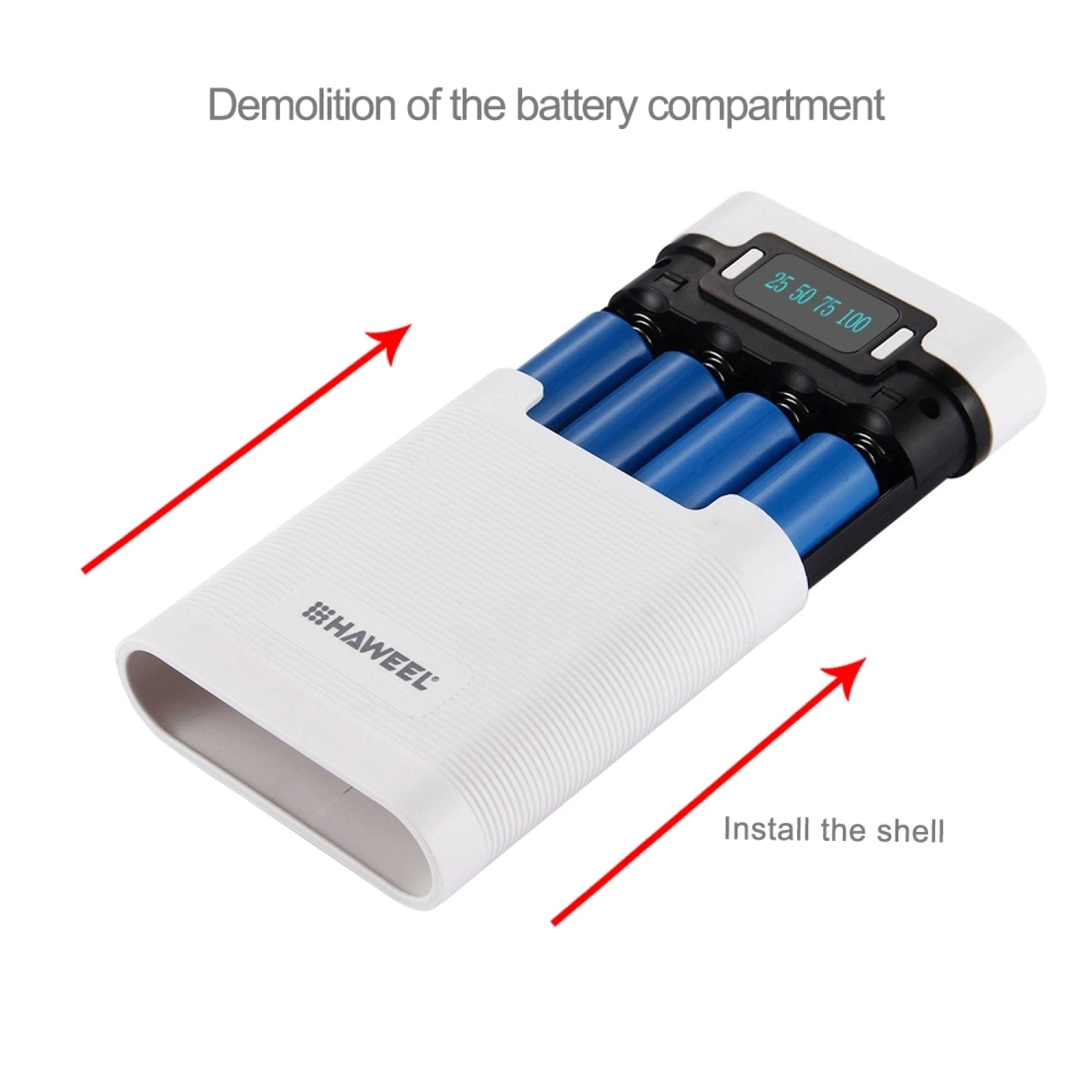 DIY 4X 18650 Battery 10000Mah Mobile Power Bank Shell Box with 2X USB Output & Display for Iphone,Lenovo and Other Smartphones