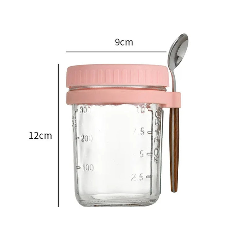 1Pc Overnight Oat Cup Glass with Lid and Spoon 12Oz Seal Food Breakfast Cup Portable Cereal Milk Salad Yogurt Cup