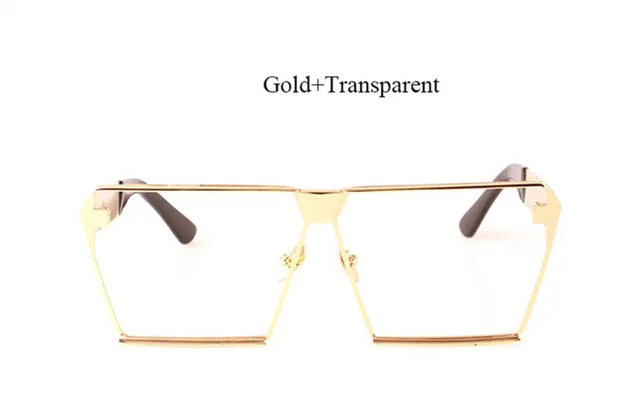 2023 Oversized Sunglasses Brand Designer Transparent Lens Metal Big Frame Sun Glasses Men Women Clear Fashion Square Eyewear