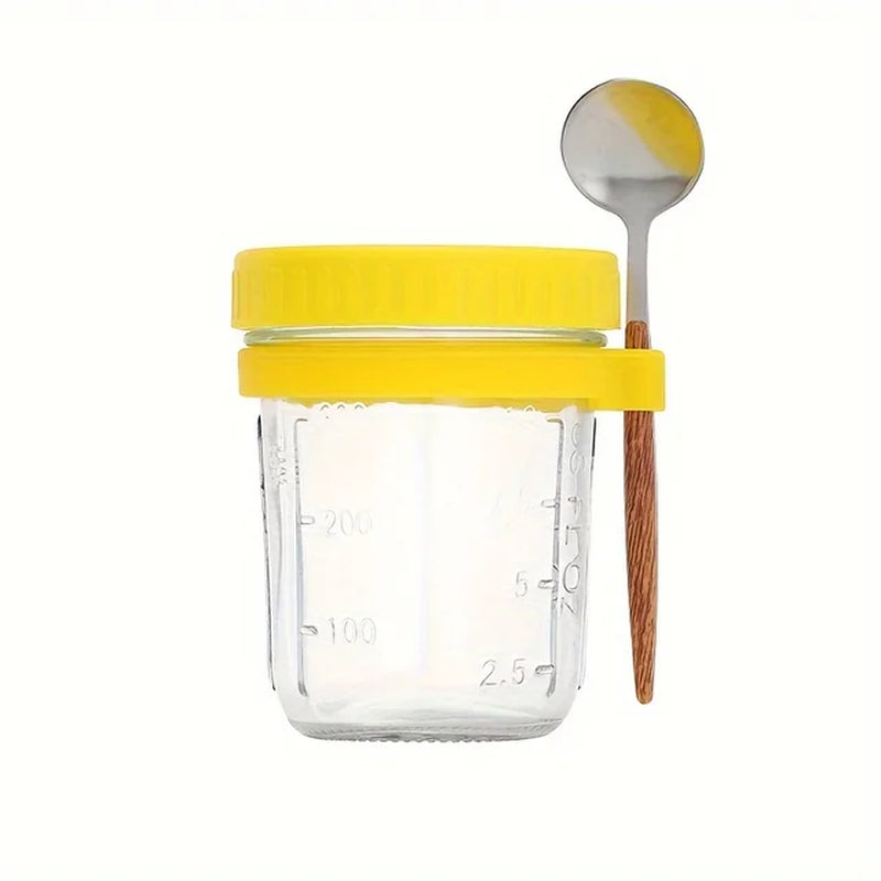 1Pc Overnight Oat Cup Glass with Lid and Spoon 12Oz Seal Food Breakfast Cup Portable Cereal Milk Salad Yogurt Cup