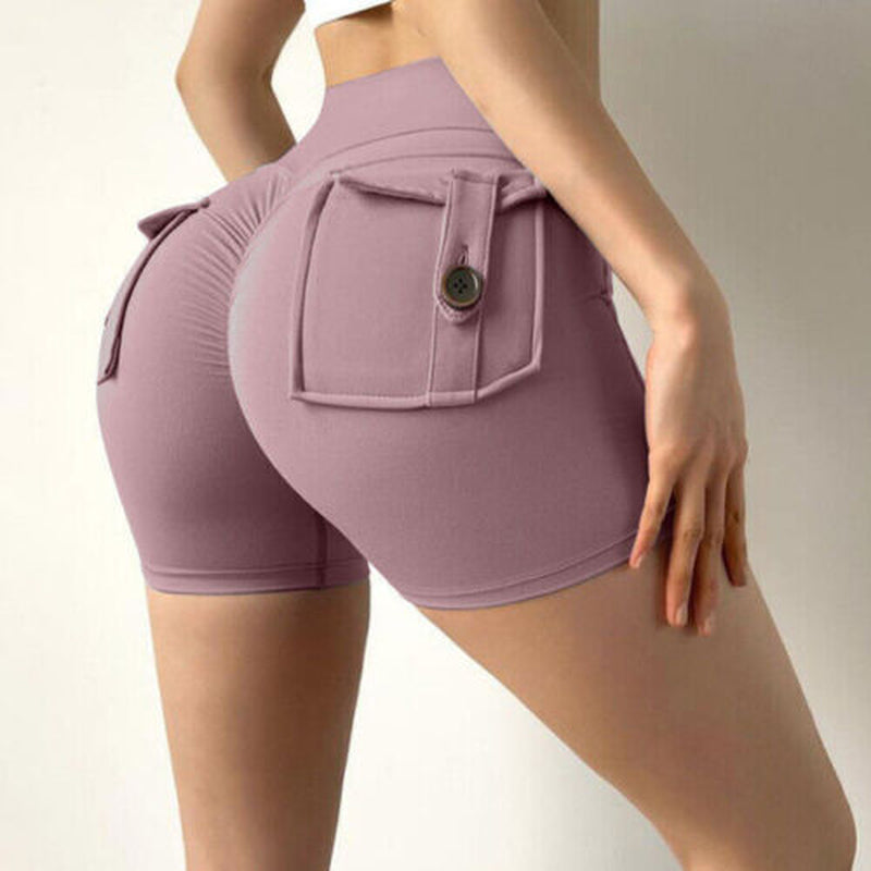 Women High Waist Gym Butt Lifting Pocket Fitness Sport Running Shorts Yoga Pants